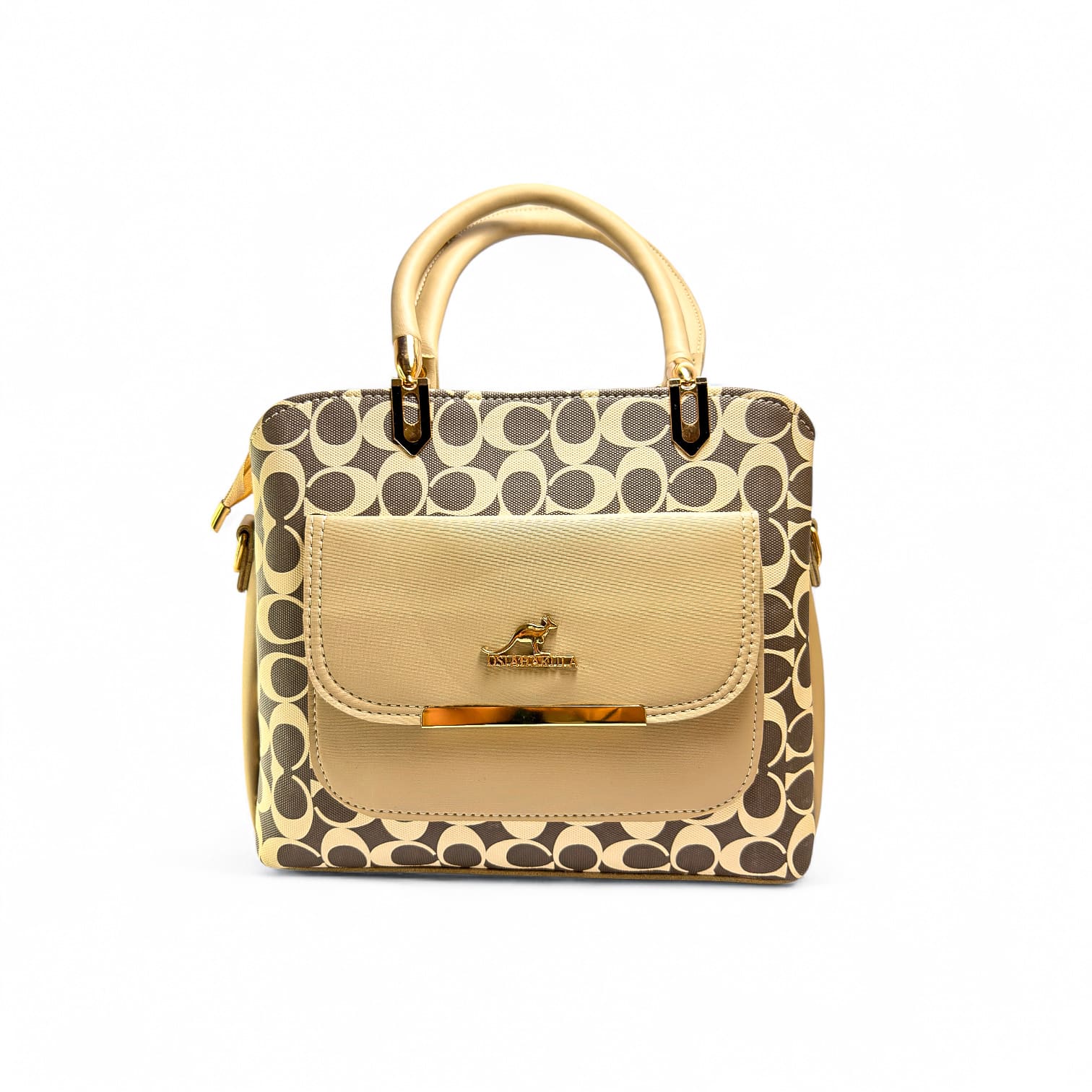 Elara Luxe Monogram Handbag - Cream Beige