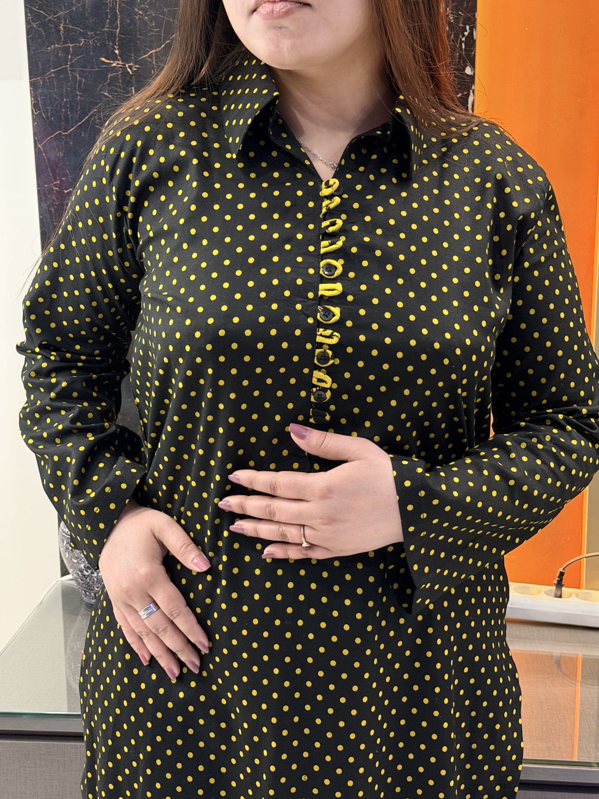 Golden Dot Classic Kurti - Black & Mustard - Image 4