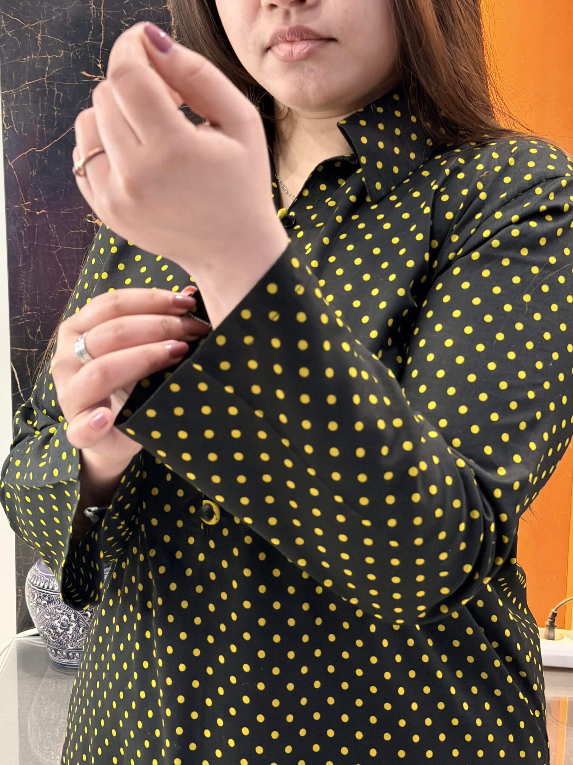 Golden Dot Classic Kurti - Black & Mustard - Image 3