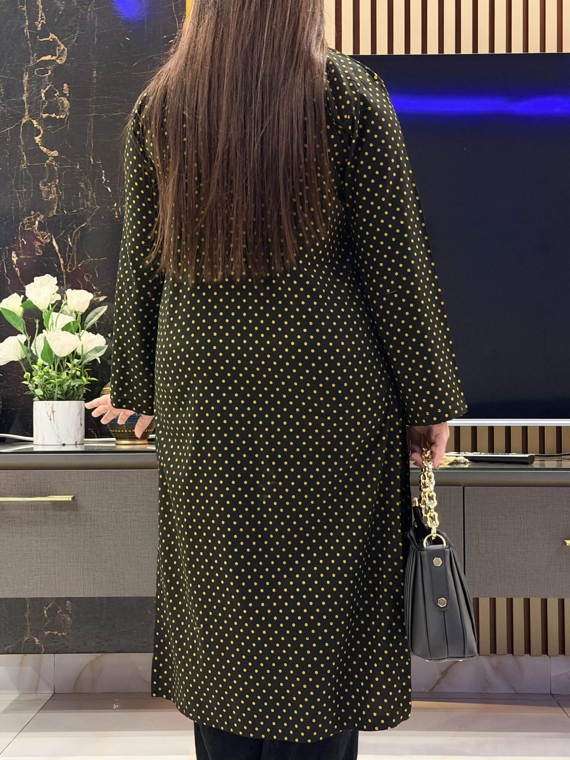 Golden Dot Classic Kurti - Black & Mustard - Image 5