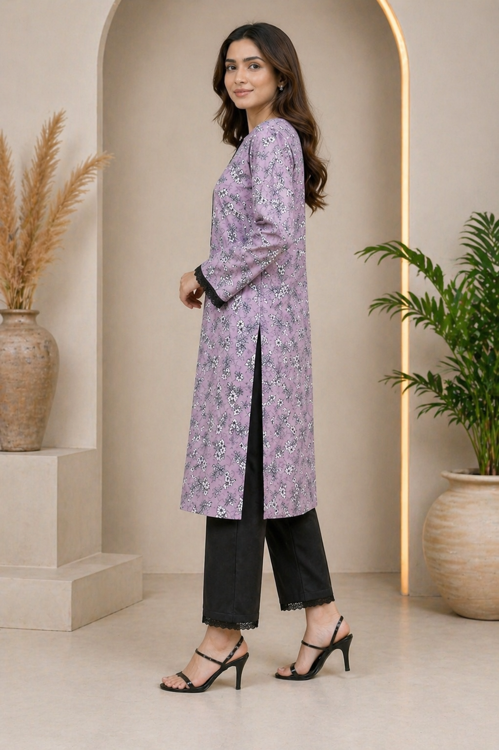 Lavender Bloom Elegance Kurti - Image 3