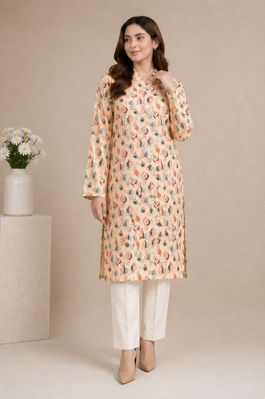 Ivory Leaf Grace Printed Kurti