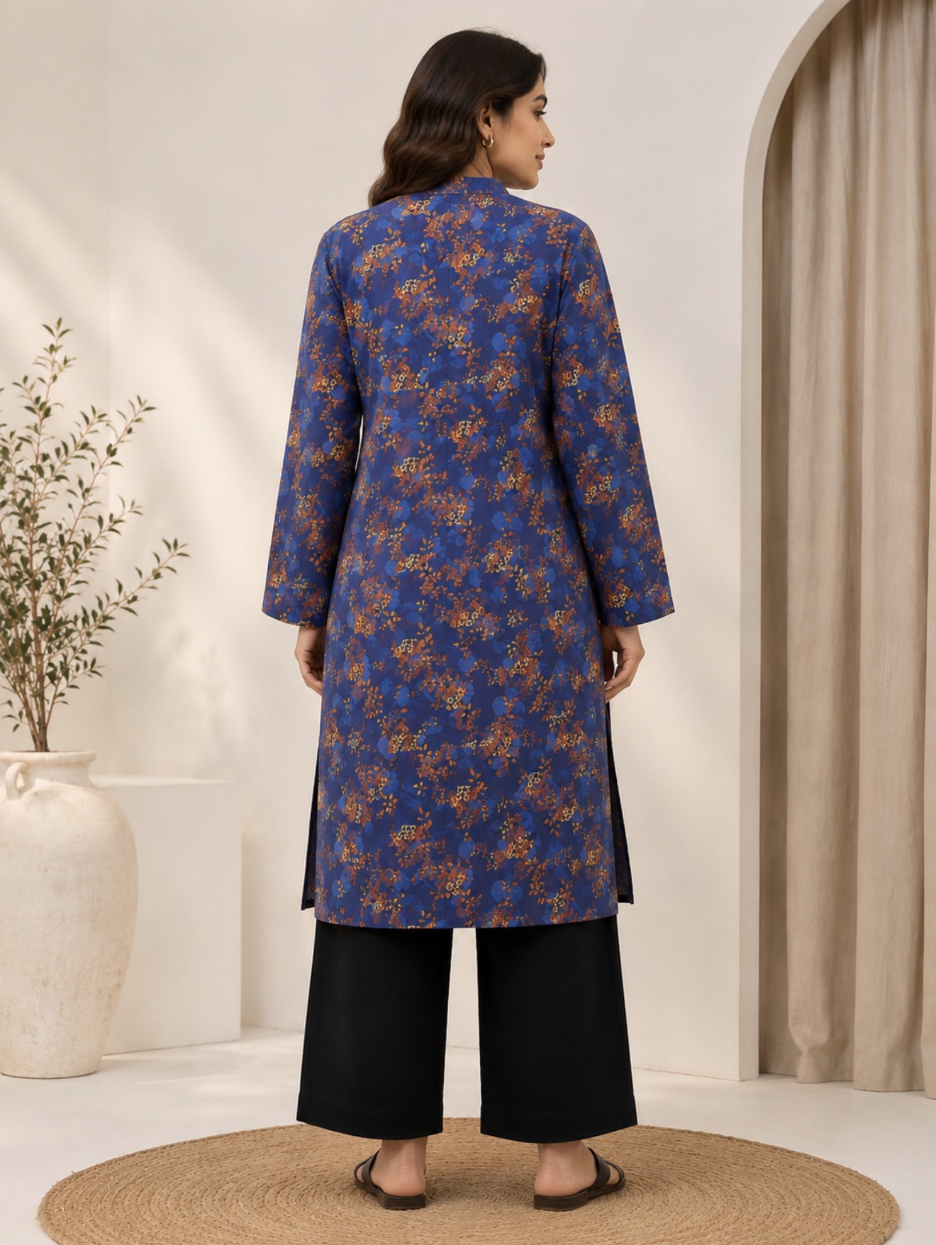 Midnight Bloom Printed Kurti - Navy Blue - Image 4