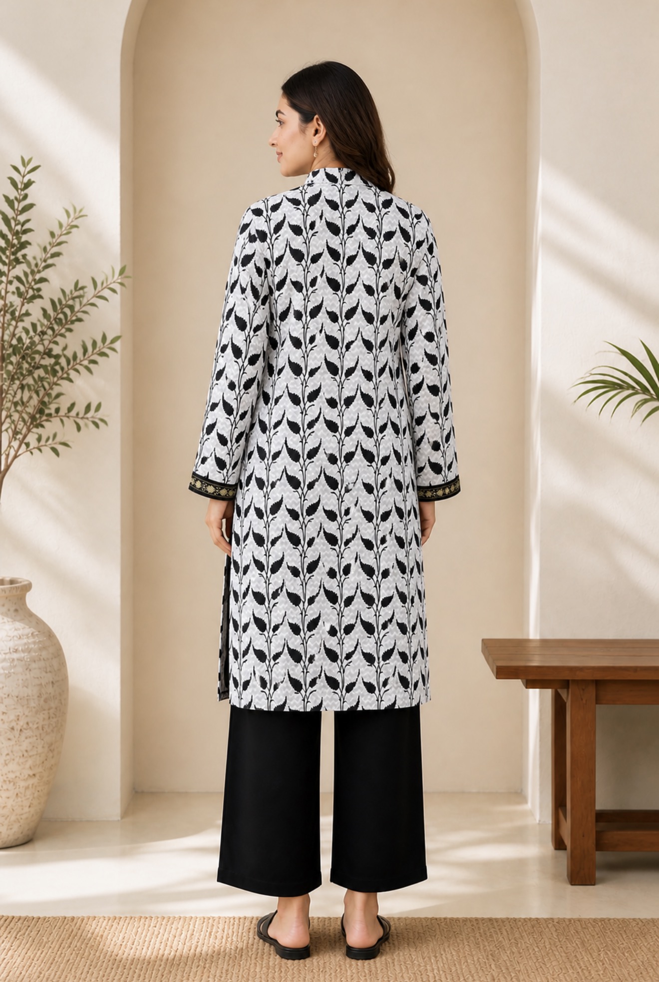 Noir Leaf Elegance Kurti Leaf Print - Image 5