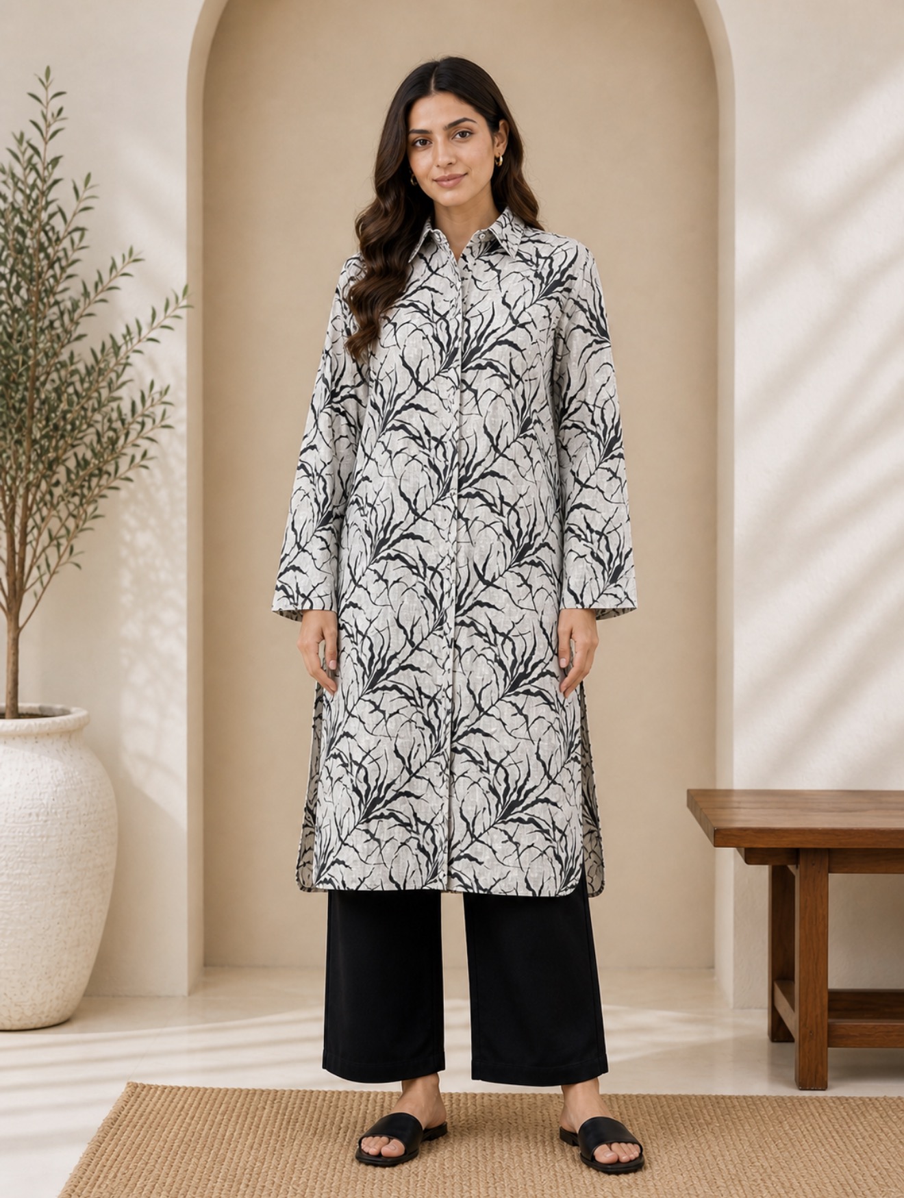 Noir Leaf Elegance Kurti