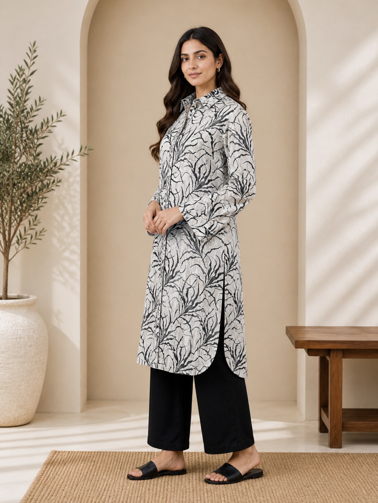 Noir Leaf Elegance Kurti - Image 3