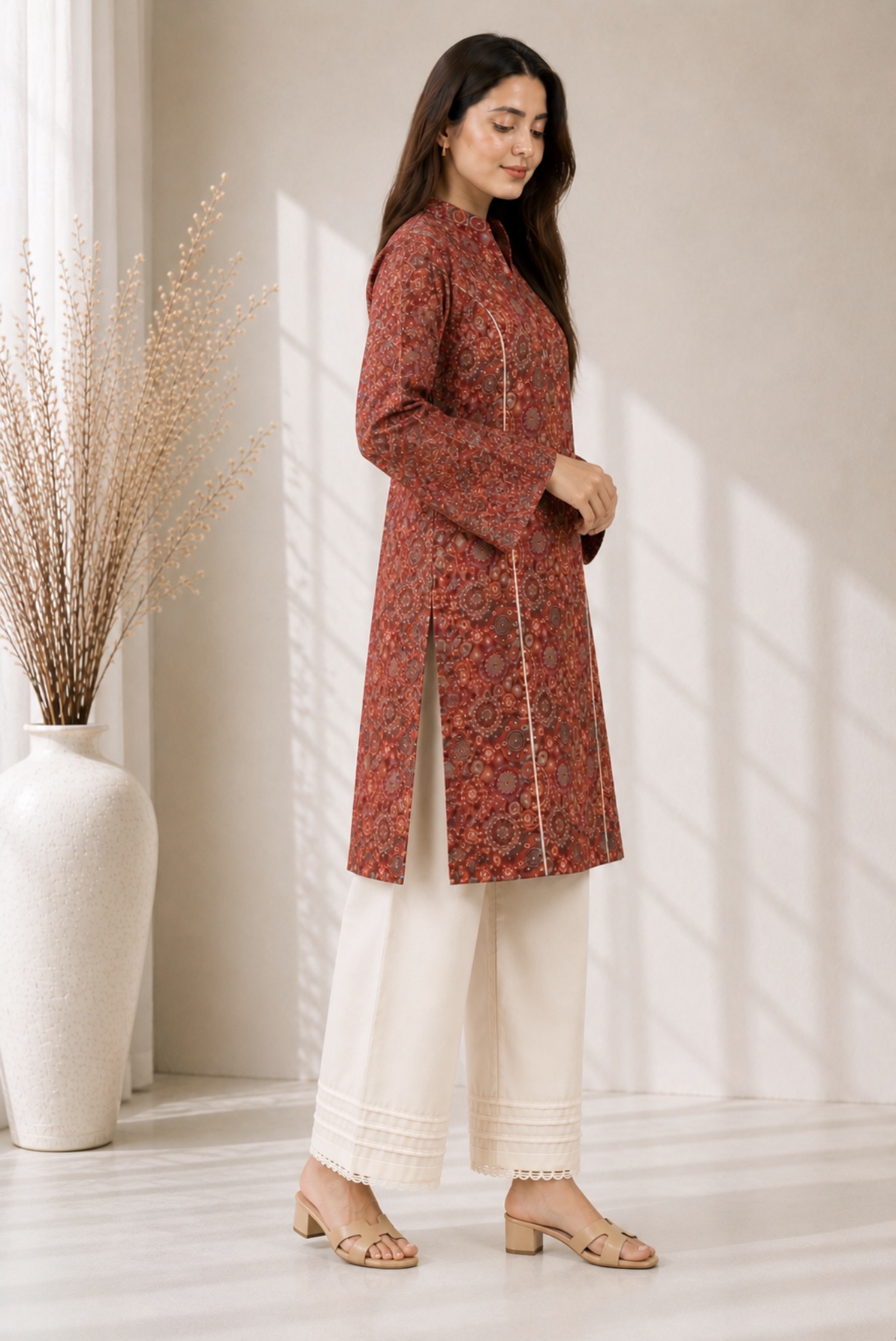 Ruby Mosaic Printed Kurti - Deep Red